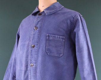 Vintage French Dumont D’Urville blue moleskin work jacket workwear chore faded 47” chest bleu de travail