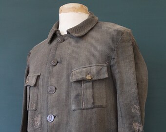Vintage 1930s 30s French Grey Pique COUTIL Corduroy Hunting Jacket Workwear 40\