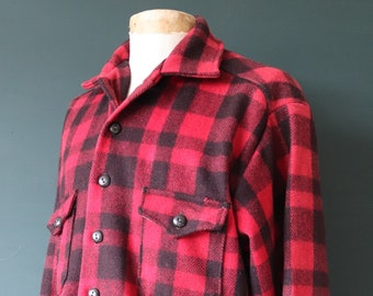 Vintage 1940s 40s 1950s 50s Stagway red black wool buffalo plaid CPO shirt jacket hunting shooting 52” chest XL rockabilly