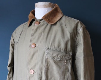 Vintage 1960s 60s Hettrick tan brown duck cotton canvas jacket hunting shooting American Talon zipper 52” chest workwear chore work XL