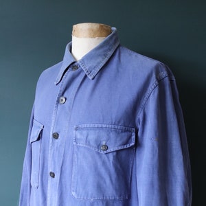 Vintage 1950s 50s French blue work cyclist cropped jacket workwear chore faded 47” chest bleu de travail cotton twill