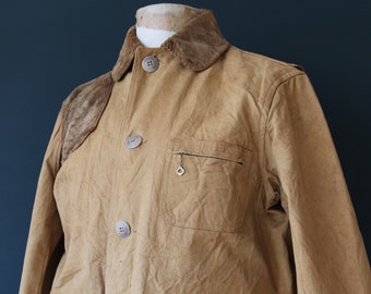 Vintage 1950s 50s American Field Hettrick tan brown duck cotton canvas jacket hunting shooting American Talon zipper 47” chest