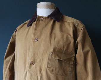 Vintage 1950s 50s Bullseye Bill tan brown duck cotton canvas jacket hunting shooting American Talon zipper 49” chest workwear chore work