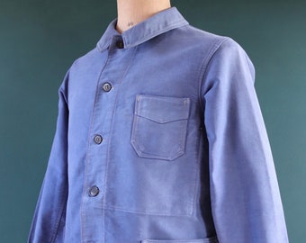 Vintage 1950s 50s 1960s 60s French blue moleskin work jacket workwear chore faded 41” chest bleu de travail