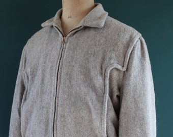 Vintage 1950s 50s 1960s 60s plain grey wool Ricky jacket 50” chest Talon zipper car coat