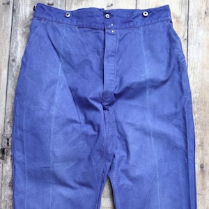 Vintage French Workwear Trousers: 1950s Indigo Cotton Chore Pants (37&quot; x 26&quot;)