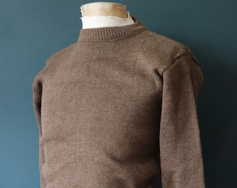 Vintage 1940s 40s deadstock French khaki brown knitted wool sweater jumper sweater military army 32” 34” 36” 38” chest