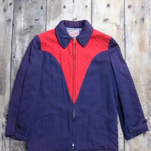 Vintage 1950s Gabardine Jacket: Red & Blue Rockabilly Style (38&quot; Chest)
