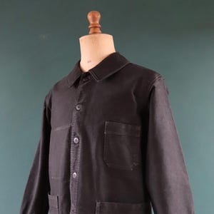 Vintage French black moleskin workwear jacket - 1940s 50s chore clothing - 44” chest