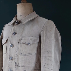 Vintage French Hunting Jacket: 1930s Grey Cotton Workwear (40&quot; Chest)