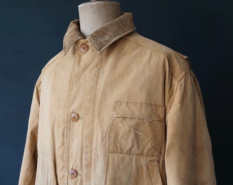 Vintage 1940s 40s 1950s 50s Duxbak duck cotton canvas tin cloth hunting shooting jacket 57” chest workwear work chore