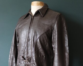 Vintage 1950s 50s WB Place brown deerskin leather car coat jacket Talon zipper 40” chest