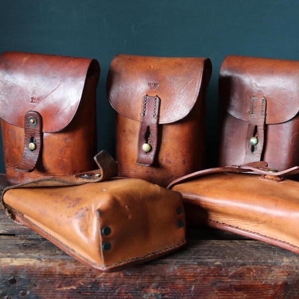 Vintage brown leather belt pouch - 1930s Swedish military bag - Ren Faire - WW2 utility hip pouch - dog walking waist bag - ideal gift
