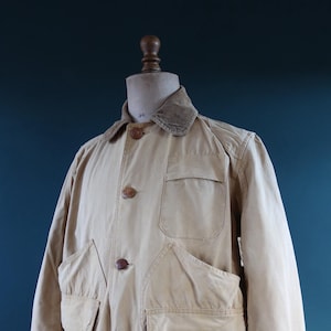 Vintage 50s Sears Roebuck Tin Canvas Brown Corduroy Collar