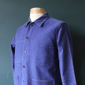 Vintage 1960s 60s French blue moleskin work jacket workwear chore faded 41 chest bleu de travail image 1