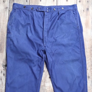 Vintage 1960s 70s French workwear trousers - blue cotton twill chore pants - 46” x 27”
