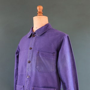 Vintage French Blue Moleskin Chore Jacket - Le Diable Rouge - 44&quot; Chest