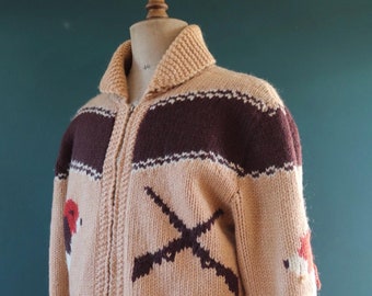Vintage 1950s/1960s Cowichan Hand Knit Sweater Cardigan