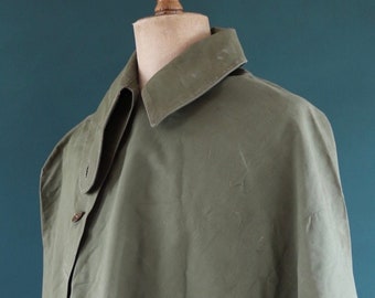 Vintage 1950s 50s British army khaki green gas cape rainproof waterproof walking storm collar size free rubberised cotton