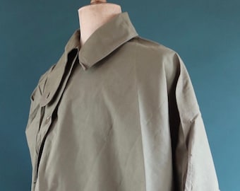 Vintage 1950s 50s British army khaki green gas cape rainproof waterproof walking storm collar size free rubberised cotton