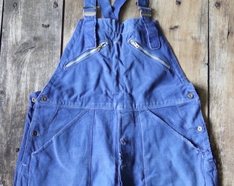 Vintage 1940s 40s French Adolphe Lafont blue cotton twill overalls dungarees work chore workwear 36” 38” x 24”