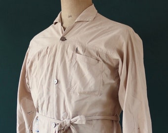 Vintage 1940s 40s French cream cotton artist painters long overalls work jacket coat studio atelier workwear chore 44” chest signwriter