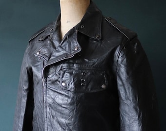 Vintage 1950s 50s 1960s 60s Buco PJ27 PJ-27 black steerhide leather biker police jacket 46” chest biker motorcycle