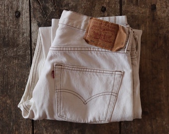 Vintage 1990s 90s Levis 501 Levi Strauss Cream Pale Brown Red Tab  