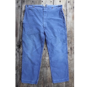 Vintage 1950s French Workwear Trousers - Le Mont St Michel Blue Moleskin 39&quot; x 26&quot;