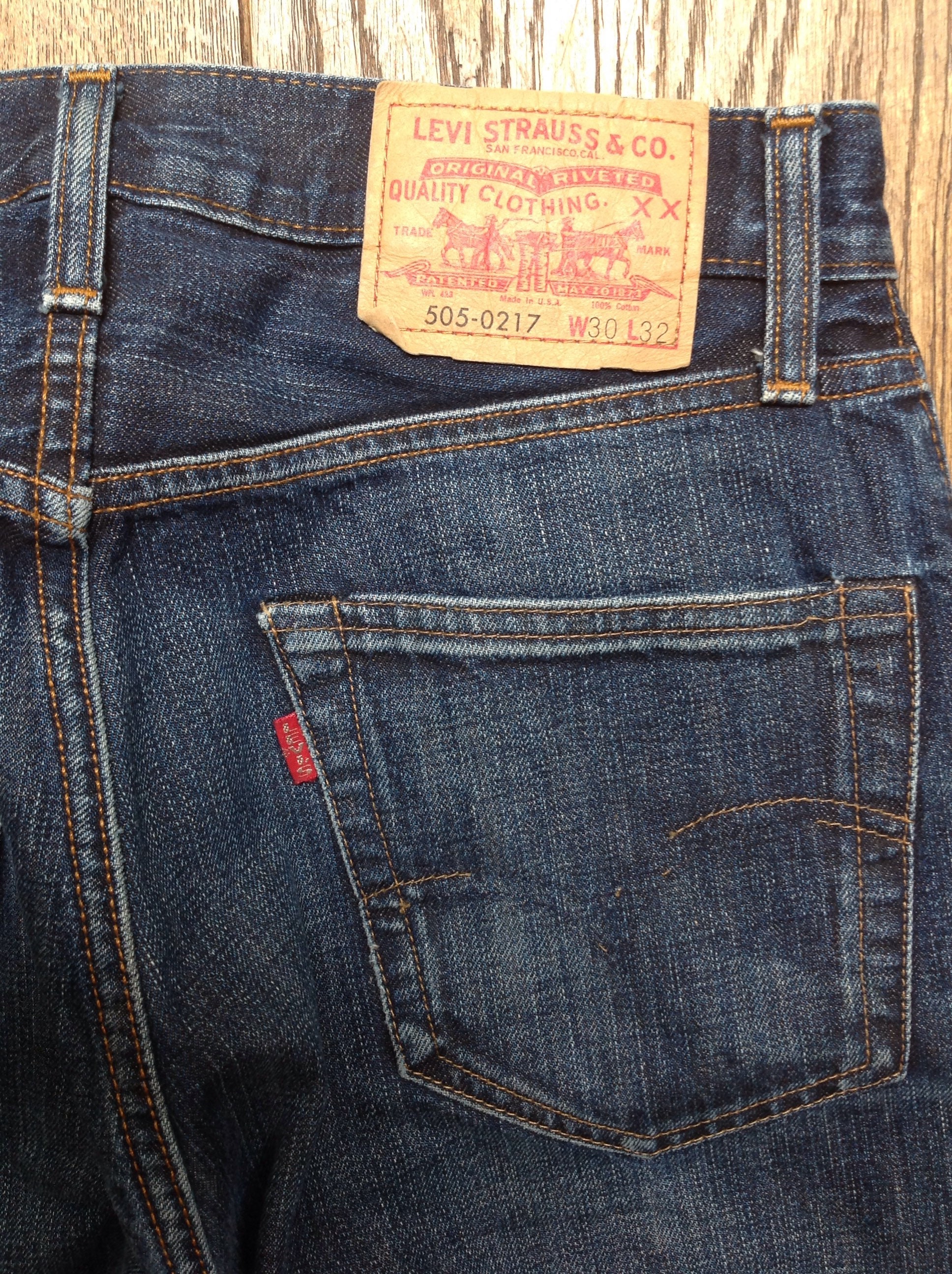 Vintage Levis LVC 505 indigo blue denim jeans big capital e red tab ...