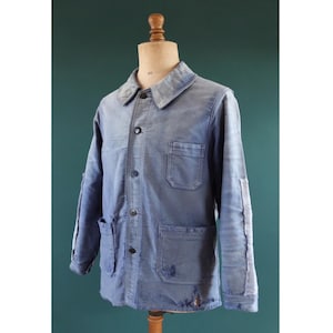 Vintage French Blue Moleskin Work Jacket - Le Laboureur 1960s - 42&quot; Chest