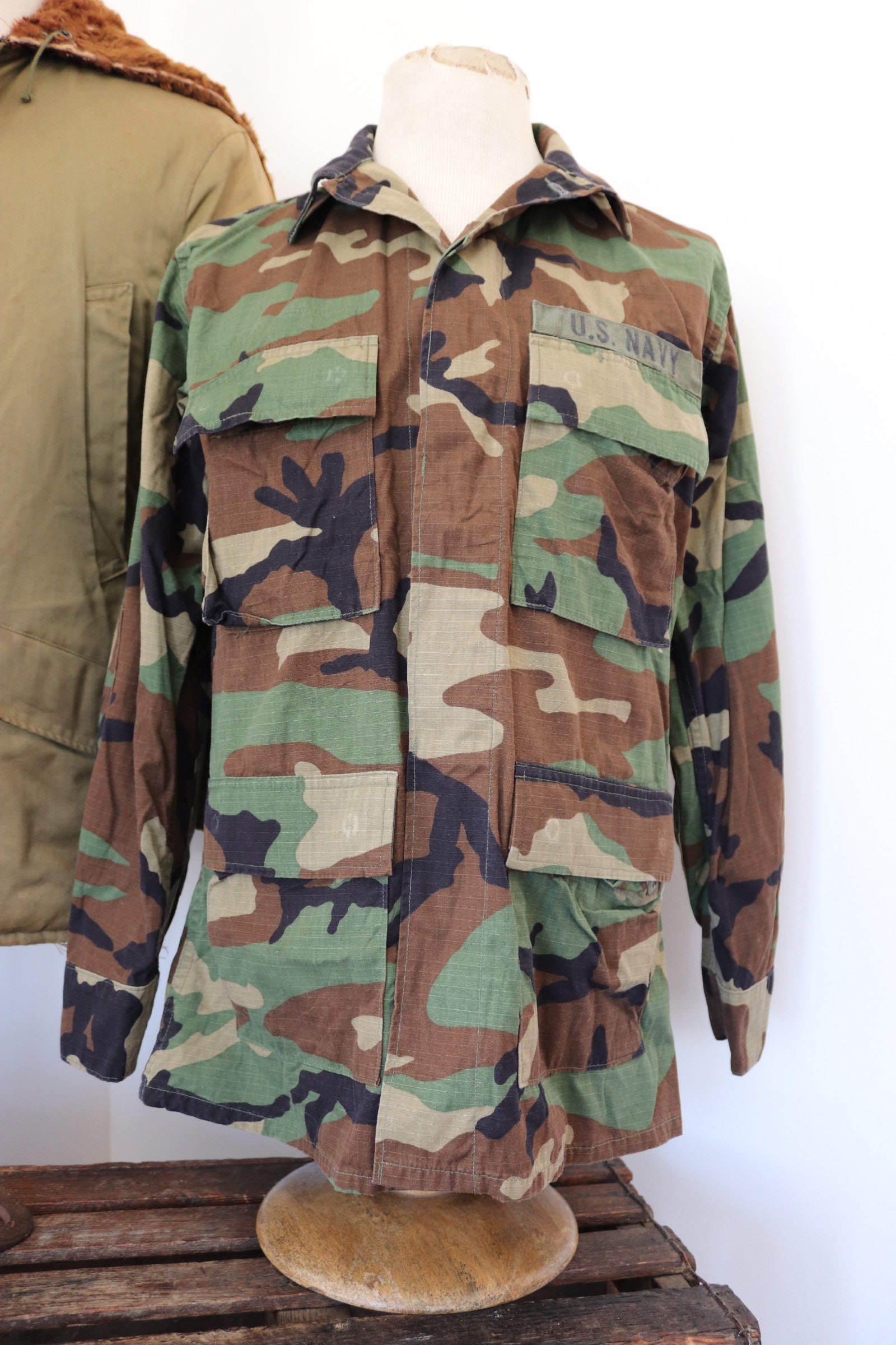 Vintage 1990s 90s US Navy USN camo camouflage woodland field shirt ...