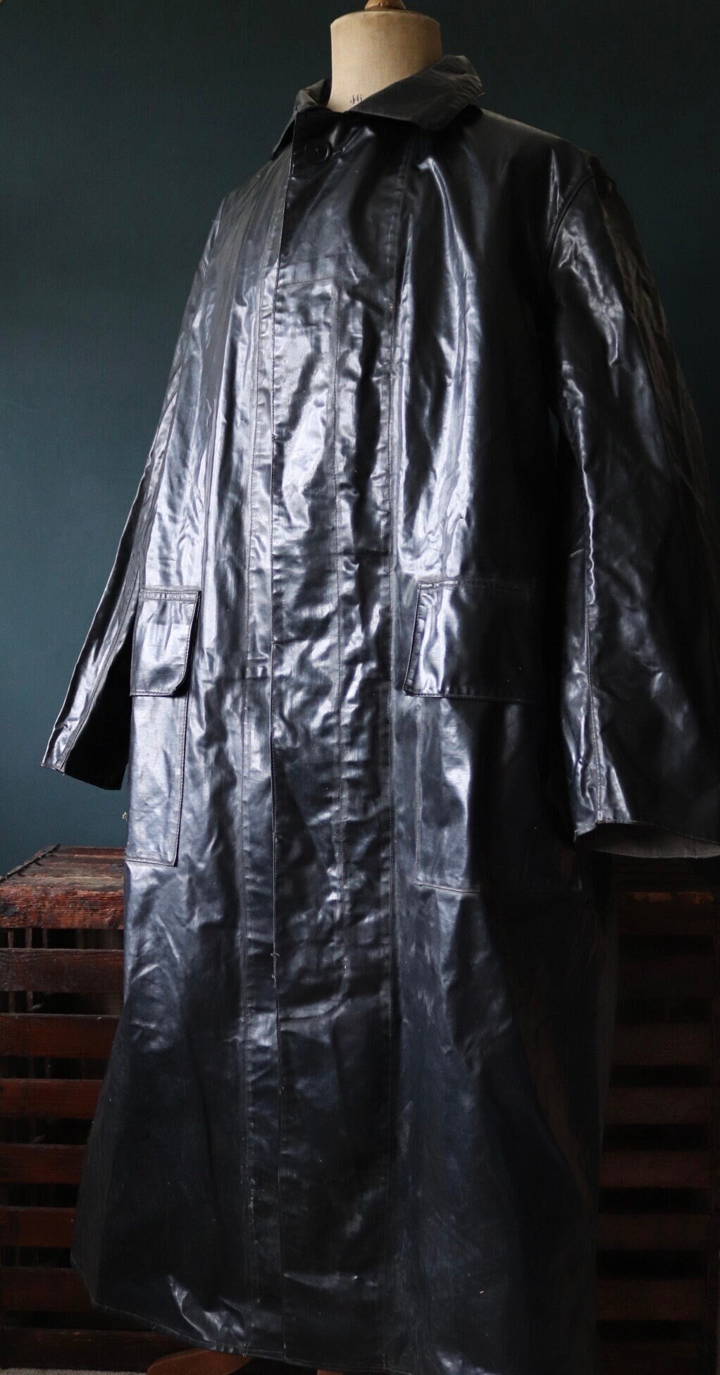 Vintage 1950s 50s black PVC British Royal Navy foul weather 