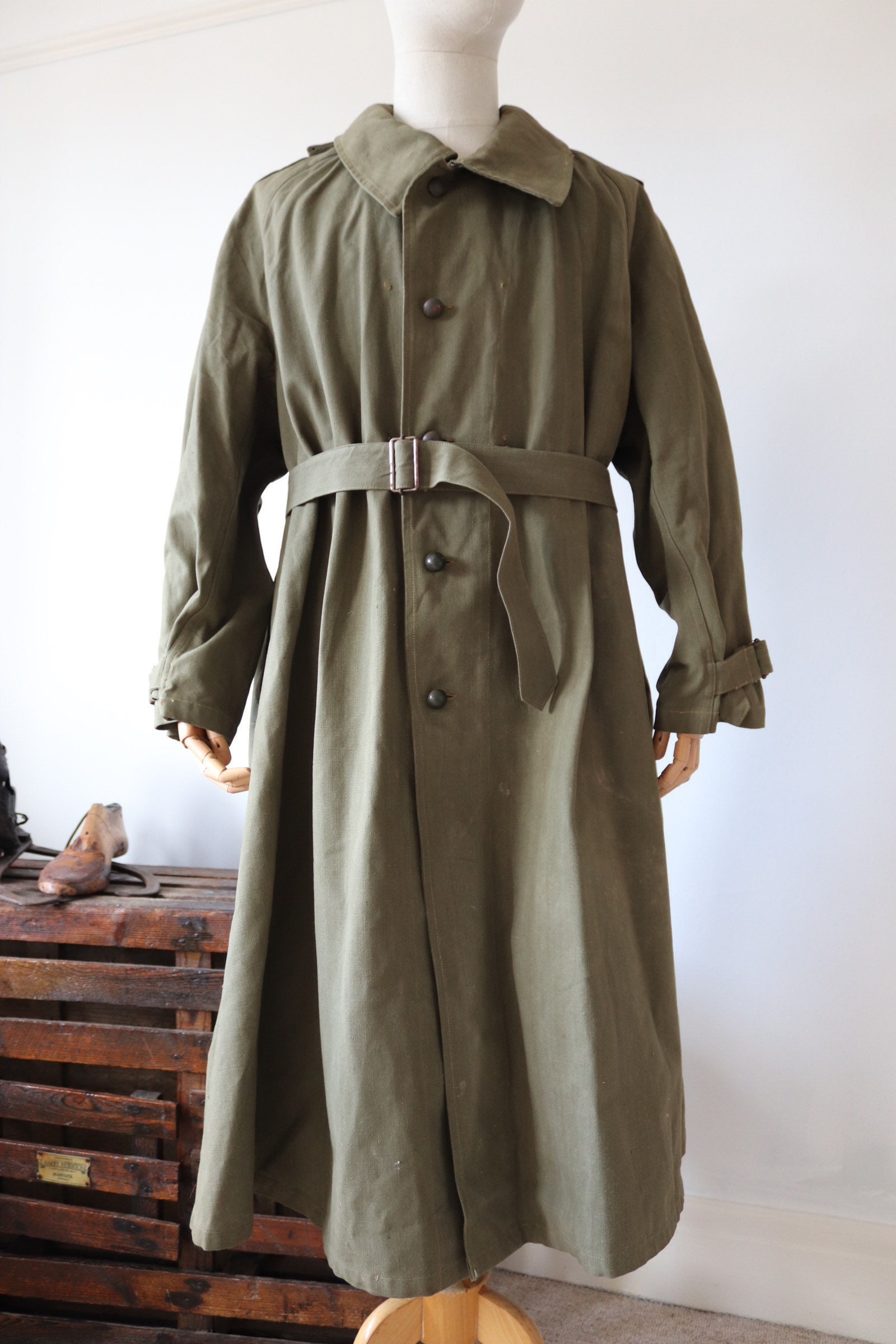 Vintage 1940s 40s french khaki green army military cotton canvas ...