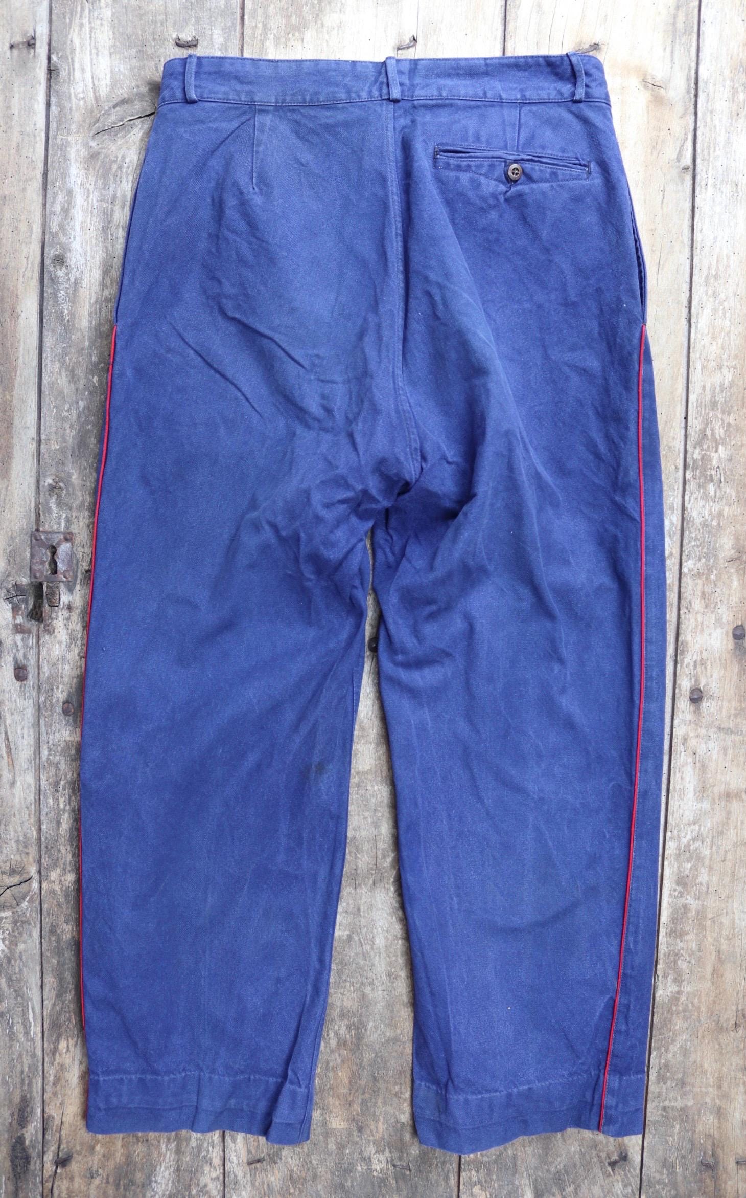 Vintage French Workwear Trousers - 1950s 60s Blue Cotton
