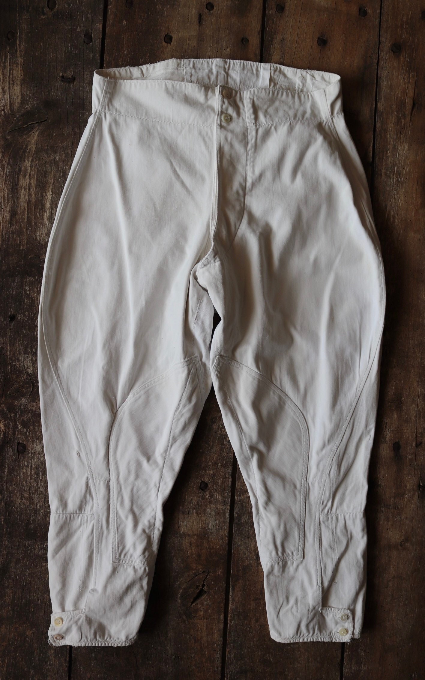 Vintage 1940s 40s 1950s 50s French white cotton riding hunting breeches