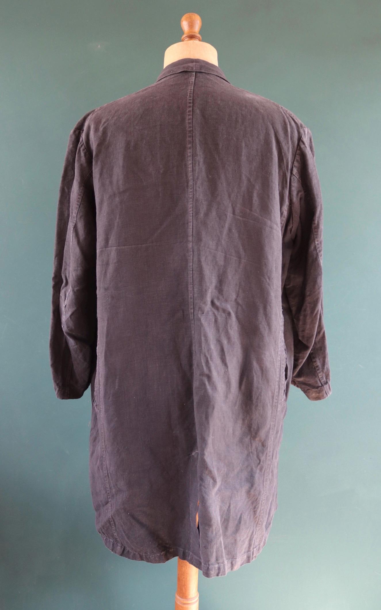 Antique French Duster Coat - Vintage Chore Jacket - Indigo Linen