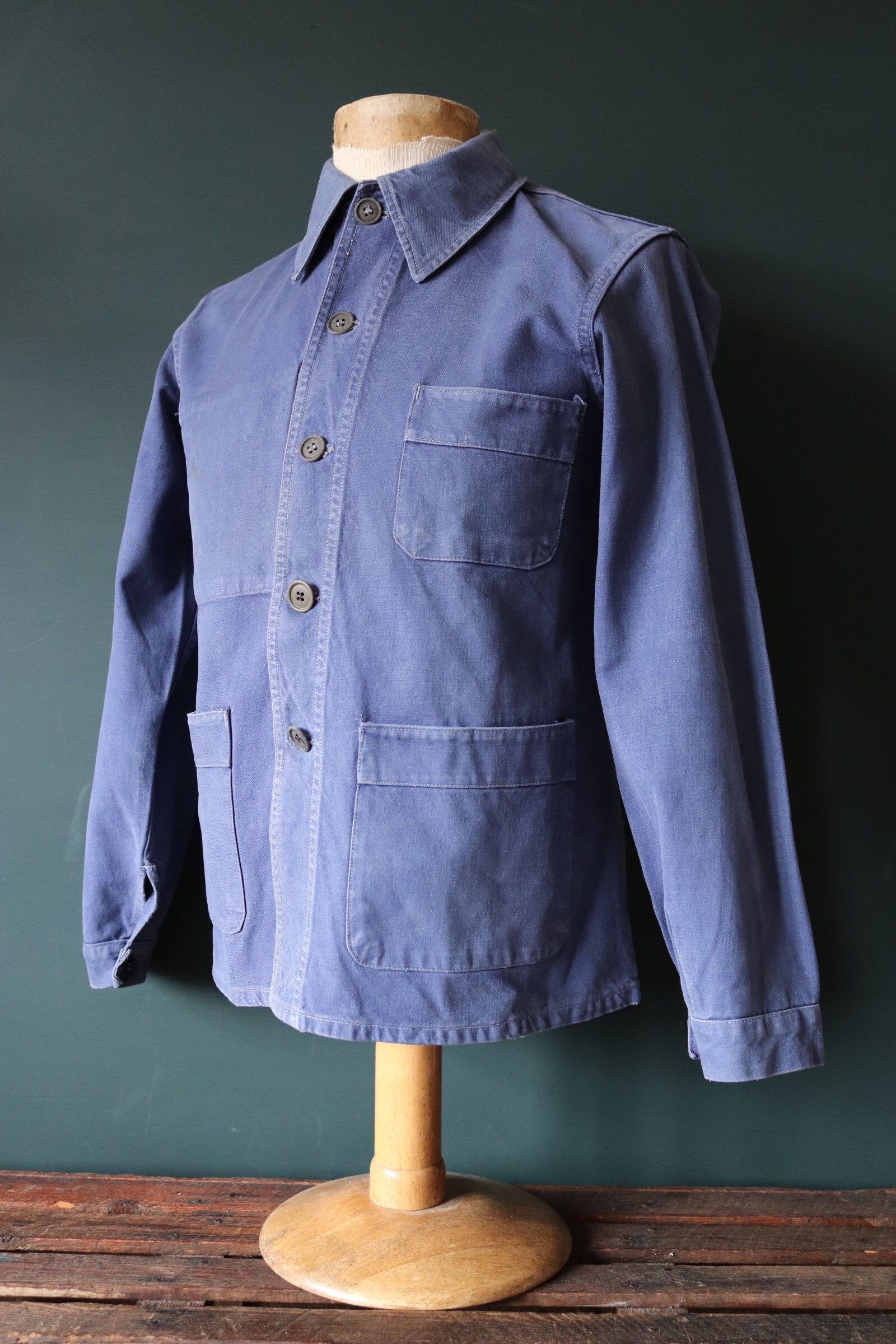 Vintage 1950s 50s French blue work jacket workwear chore faded 39 ...