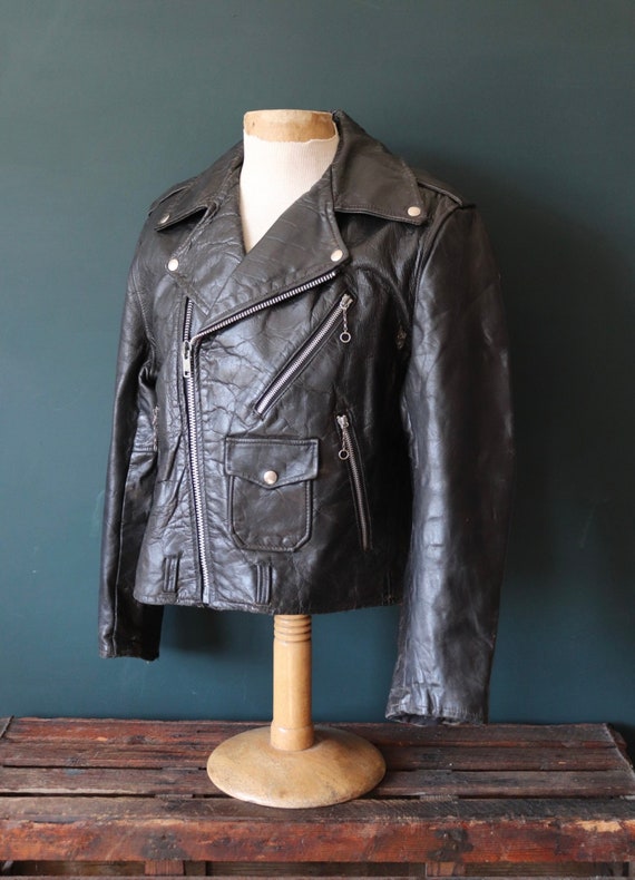 Vintage 1950s 50s Narragansett of Woonsocket black steerhide leather jacket biker motorcycle Brando rockabilly 45” chest