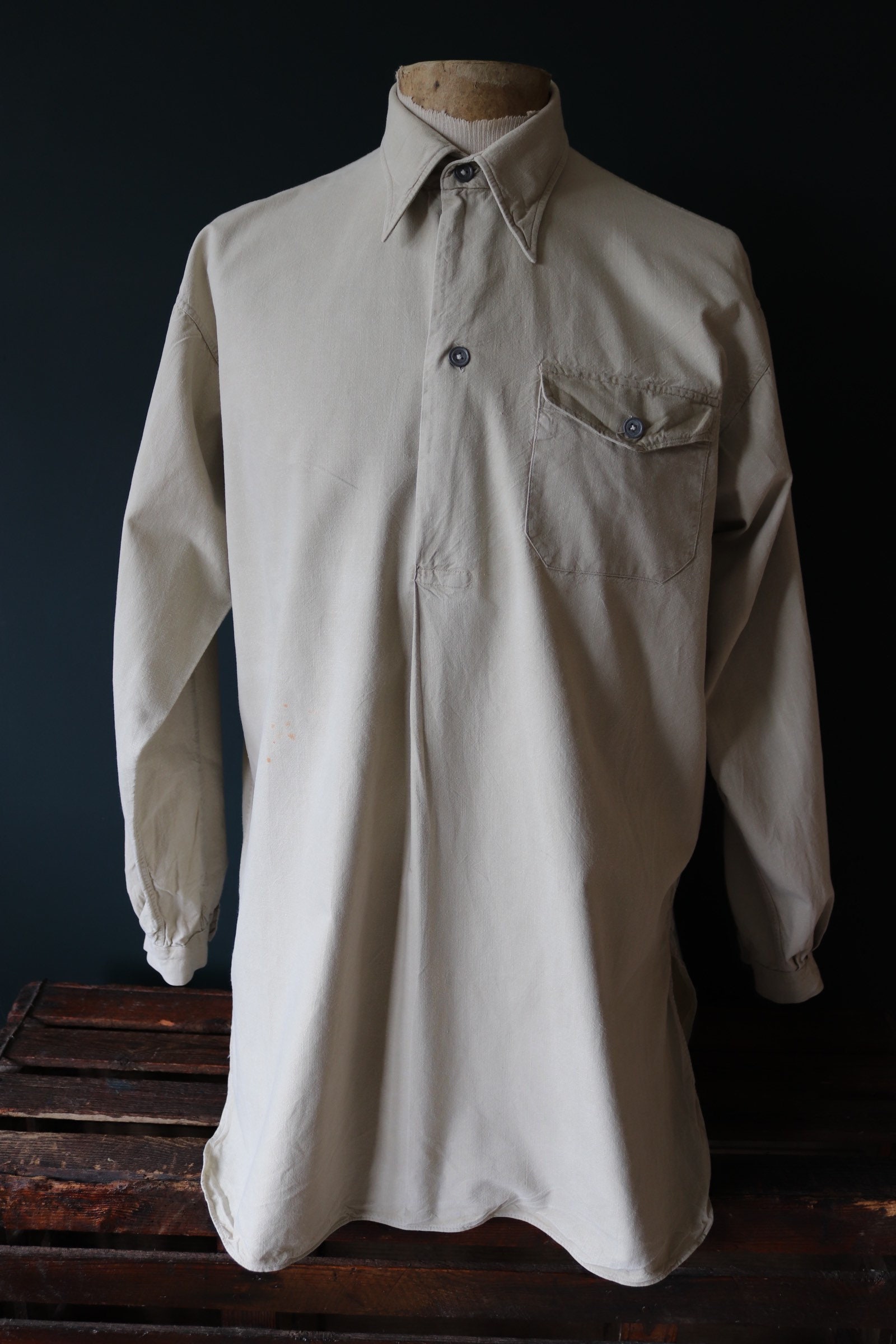 Vintage 1940s 40s Swedish army military M39 M 39 cotton smock shirt pop ...