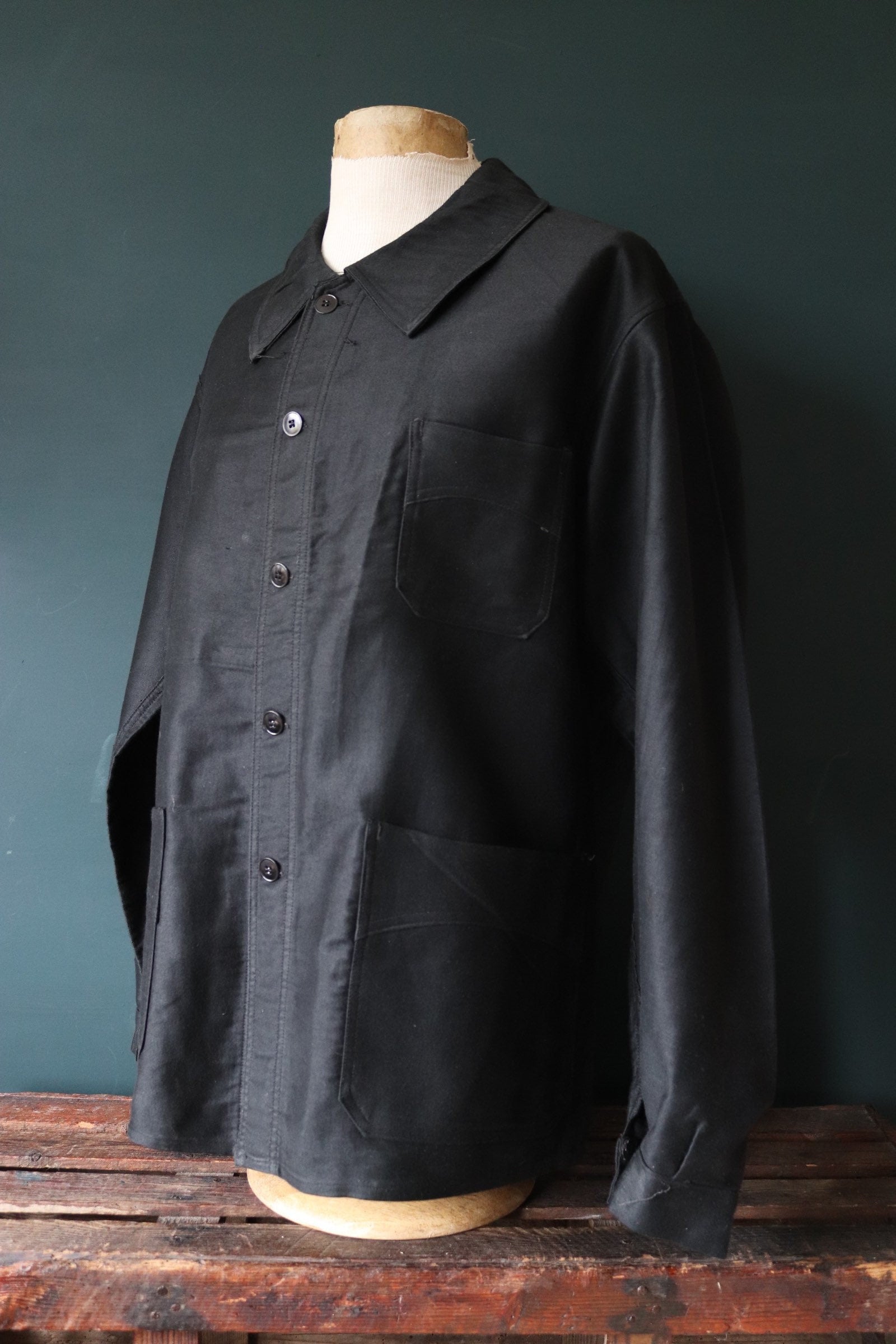 Vintage 1940s 40s French black moleskin work chore jacket workwear ...