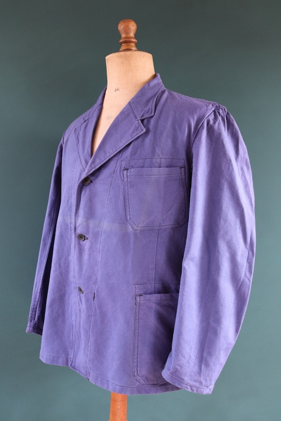 Vintage 1940s 40s WW2 era deadstock Swedish military hospital indigo blue cotton twill workwear work chore jacket 47” chest