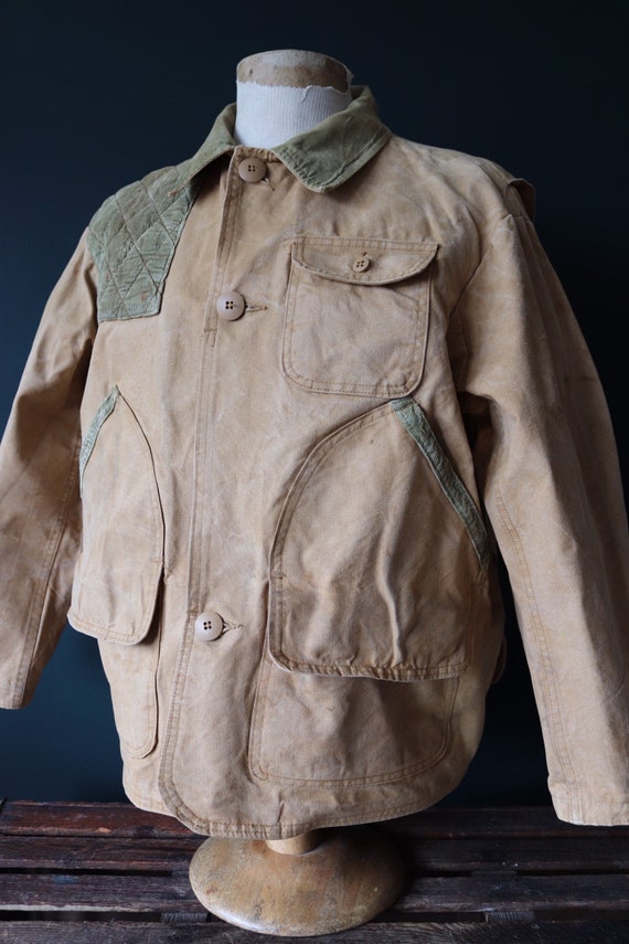 Vintage 1950s 50s tan brown tin cloth cotton canva