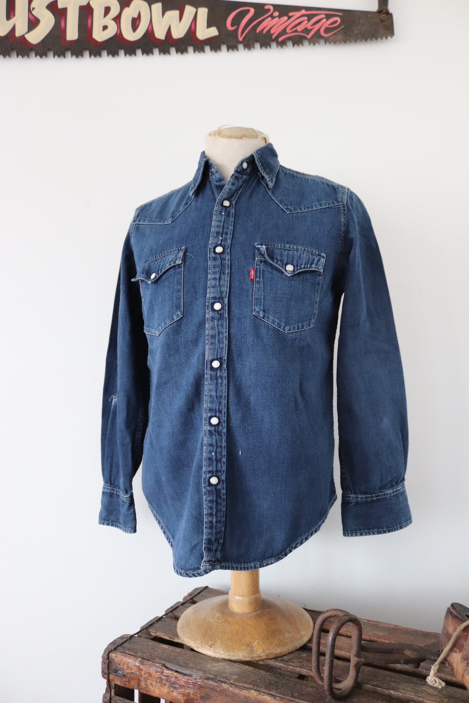 Vintage levis Levis Strauss indigo blue denim shirt cowboy western ...