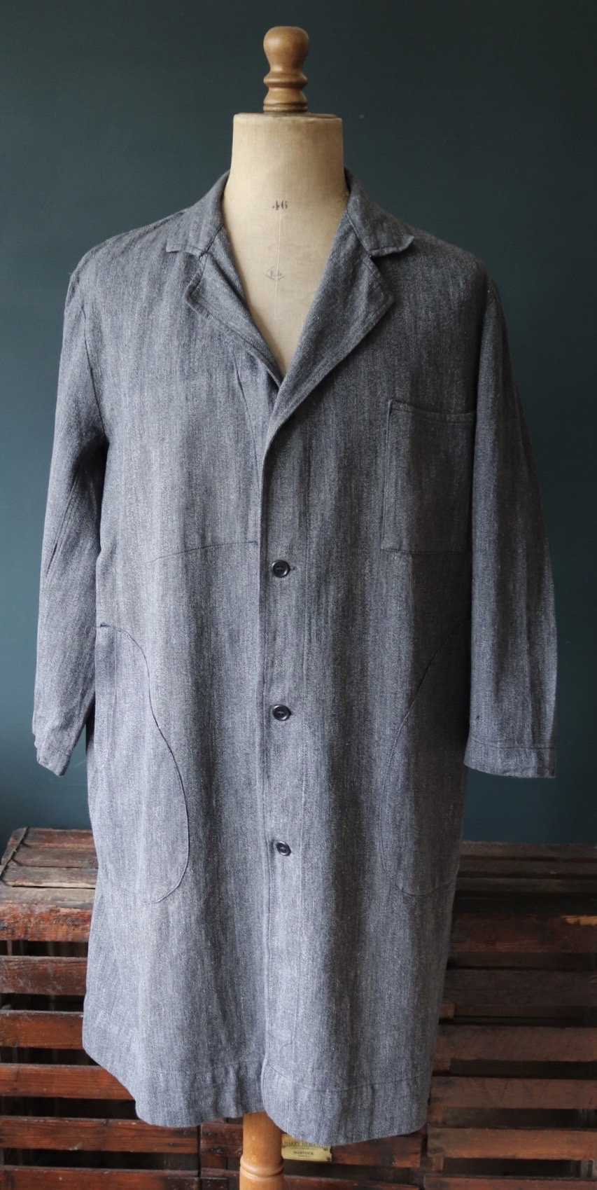 Vintage 1950s 50s 1960s 60s French salt pepper grey work coat jacket ...