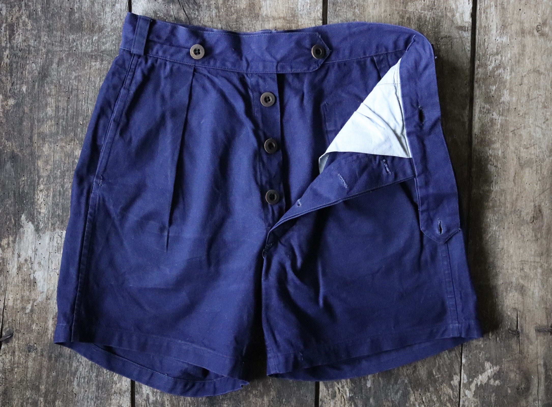 Vintage French Cotton Shorts 1960s Military Blue Cuffed Vintage French Cotton Shorts 1960s Military Blue Cuffed