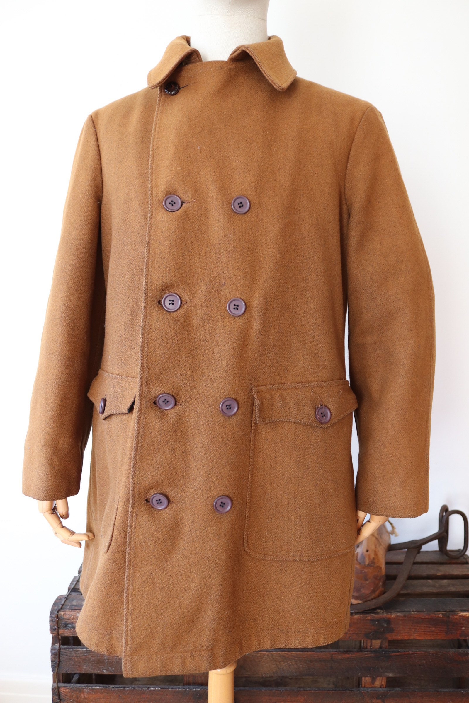 Vintage 1960s 60s brown wool double breasted overcoat coat Ivy League ...