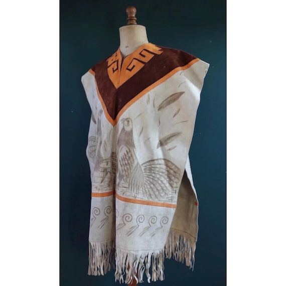 Vintage 1960s suede poncho - tasseled leather vest