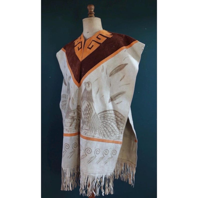 Vintage 1960s suede poncho - tasseled leather vest image 1