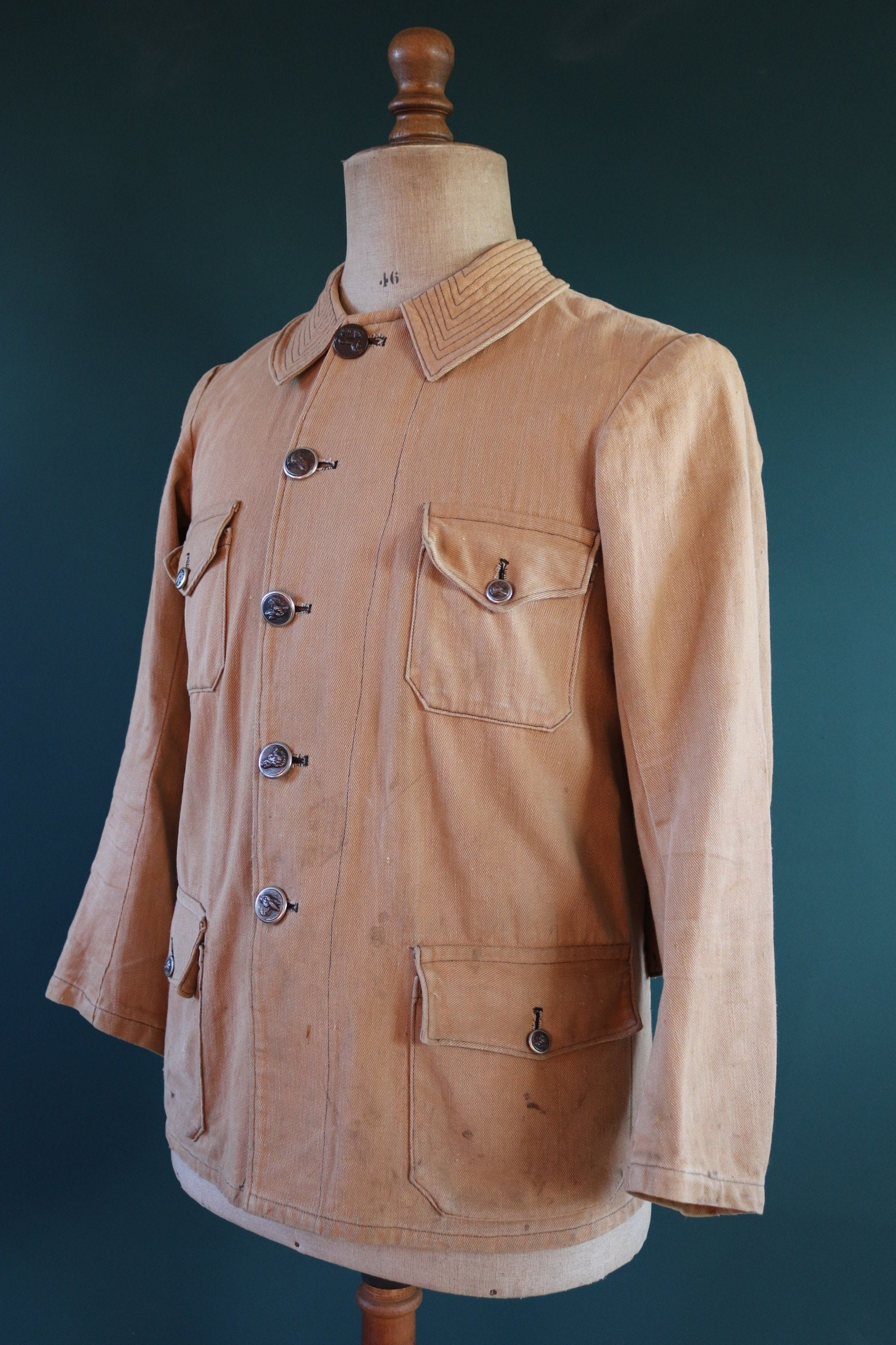 Vintage 1930s 30s 1940s 40s French Tan Brown Cotton Twill Vintage 1930s 30s 1940s 40s French Tan Brown Cotton Twill